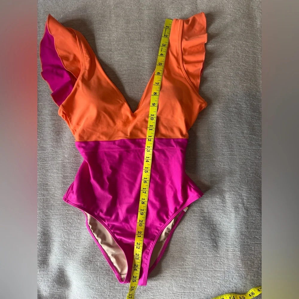 Summersalt Colorblock One-Piece Swimsuit – Orange & Pink Ruffle Sleeve | Size 4